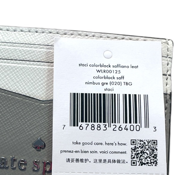 Kate Spade Staci Colorblock Saffiano Leather Card Case Wallet Gray White - Picture 5 of 6